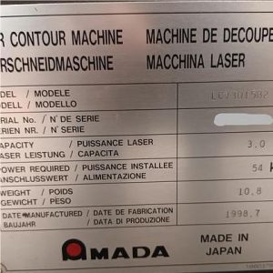 AMADA LCV3015 3KW Laser Cutting